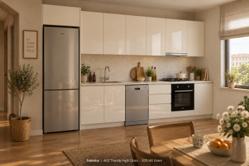 Felmira High Gloss Düz Mutfak Dolabı – AGT 605 Krem