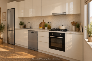 Felmira High Gloss Düz Mutfak Dolabı – AGT 605 Krem