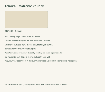 Felmira High Gloss Düz Mutfak Dolabı – AGT 605 Krem