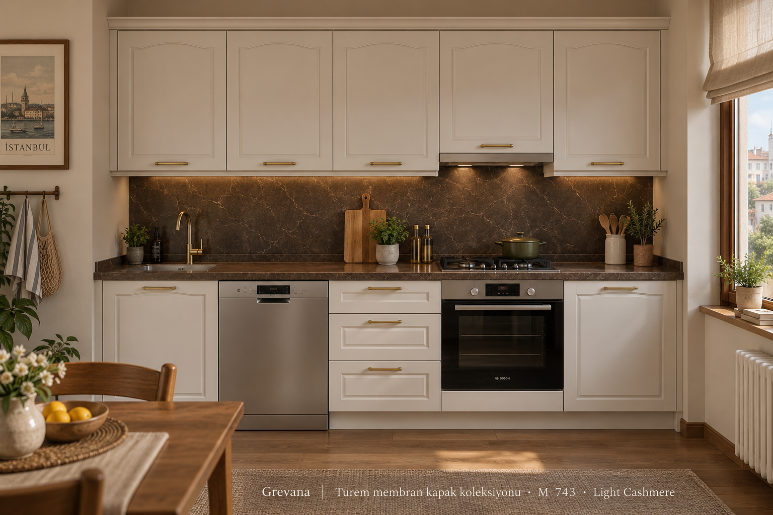 Grevana Membran Düz Mutfak Dolabı – M743 Light Cashmere