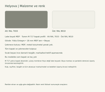 Helyova Lake U Mutfak Dolabı – RAL 7033 / 9010