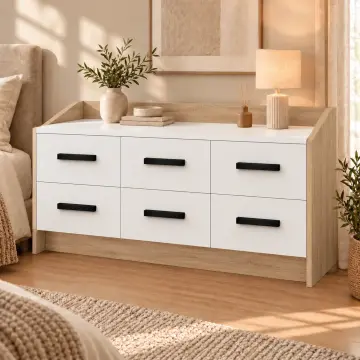 Yamaç 130 Altı Çekmeceli Yatay Şifonyer Ceviz Beyaz - Suntalam