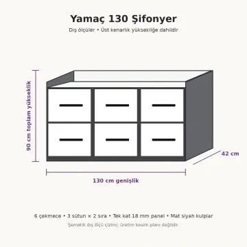Yamaç 130 Altı Çekmeceli Yatay Şifonyer Ceviz Beyaz - Suntalam
