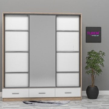 Sürgülü Kapılı 3 Çekmeceli Gardırop
