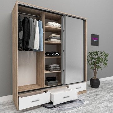 Sürgülü Kapılı 3 Çekmeceli Gardırop