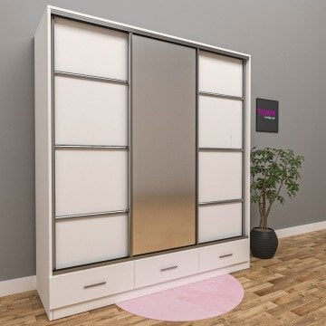 Sürgülü Kapılı 3 Çekmeceli Gardırop