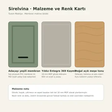 Sirelvina Membran Tek Makineli, Çift Sepetli, Beş Çekmeceli Katlama ve Askı Nişli Servis Dolabı 250 cm