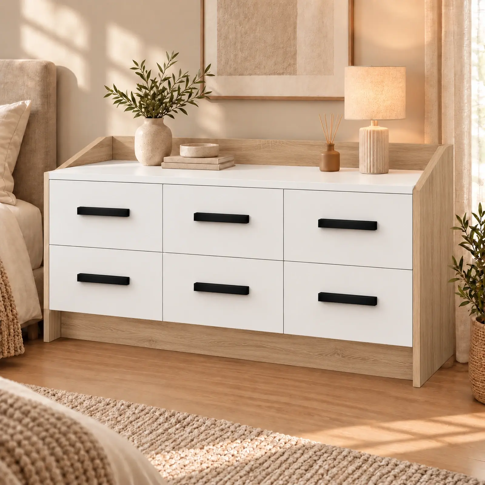 Yamaç 130 Altı Çekmeceli Yatay Şifonyer Sonoma Beyaz - Mdf