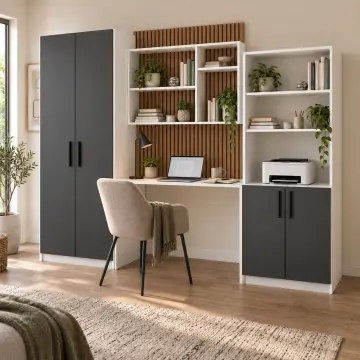 Dervin 260 Yazıcı Nişli Çıtalı Asimetrik Kitaplıklı Çalışma Alanı