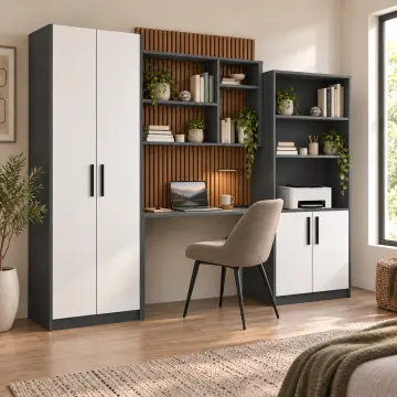 Dervin 260 Yazıcı Nişli Çıtalı Asimetrik Kitaplıklı Çalışma Alanı