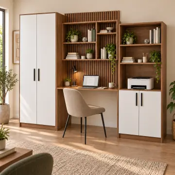 Dervin 260 Yazıcı Nişli Çıtalı Asimetrik Kitaplıklı Çalışma Alanı