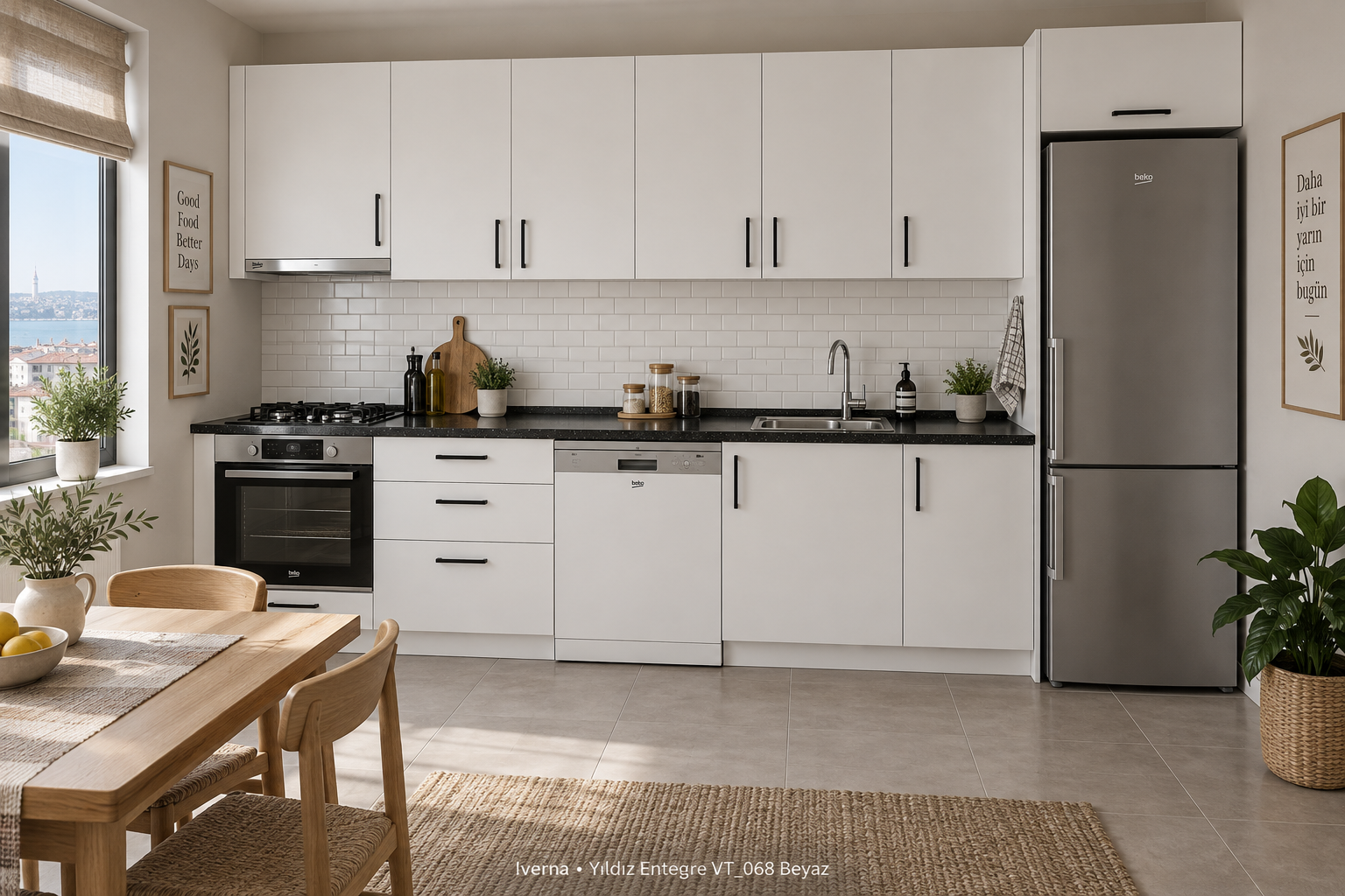 Iverna Beyaz MDF Düz Mutfak Dolabı – Yıldız VT068
