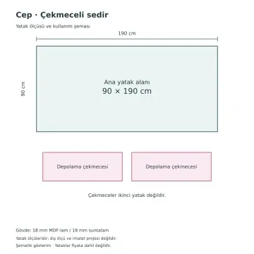 Cep 90x190 Çekmeceli Sedir
