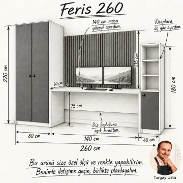 Feris 260 Geniş Masalı Gardıroplu Çalışma Alanı