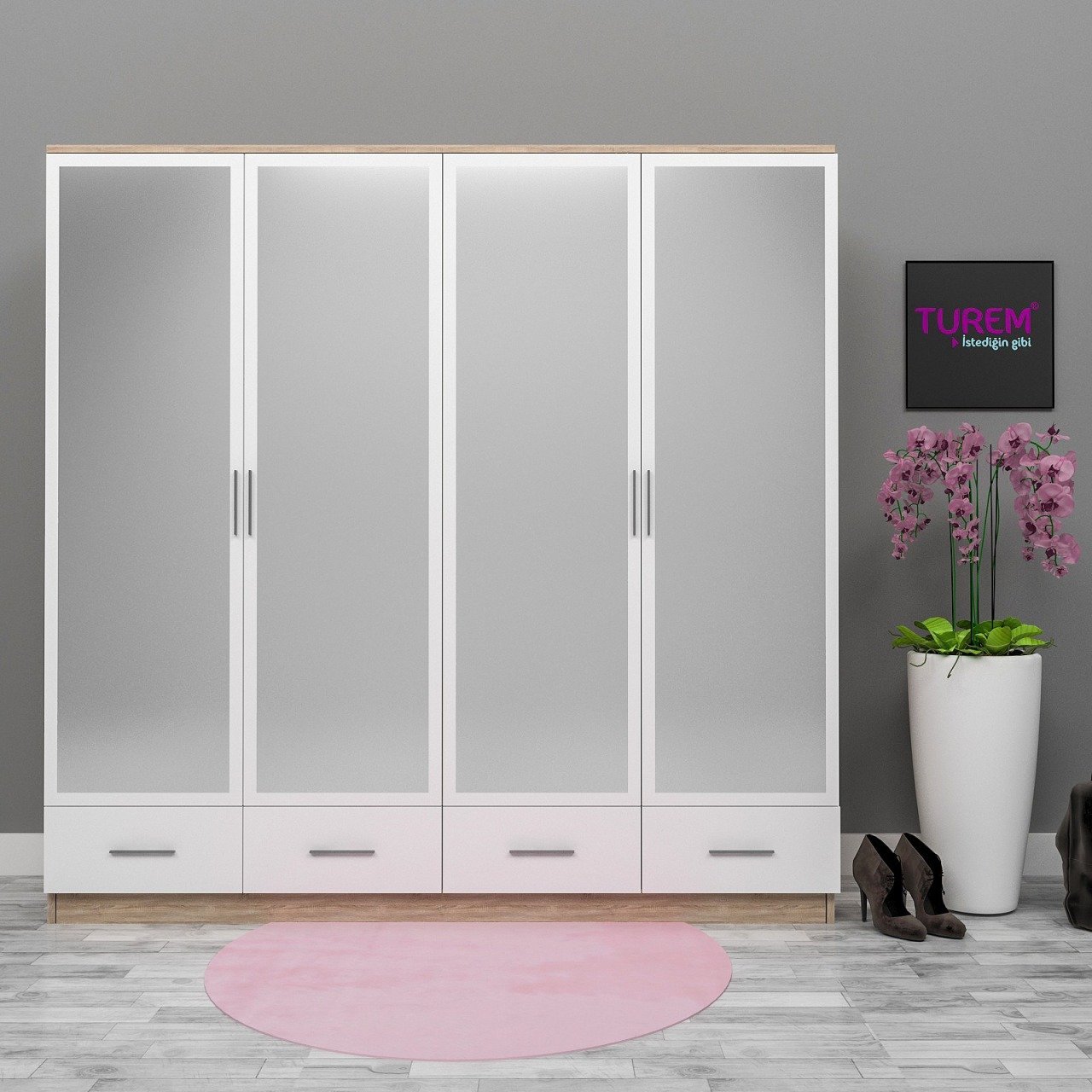 4 Kapılı 4 Çekmeceli Gardrop