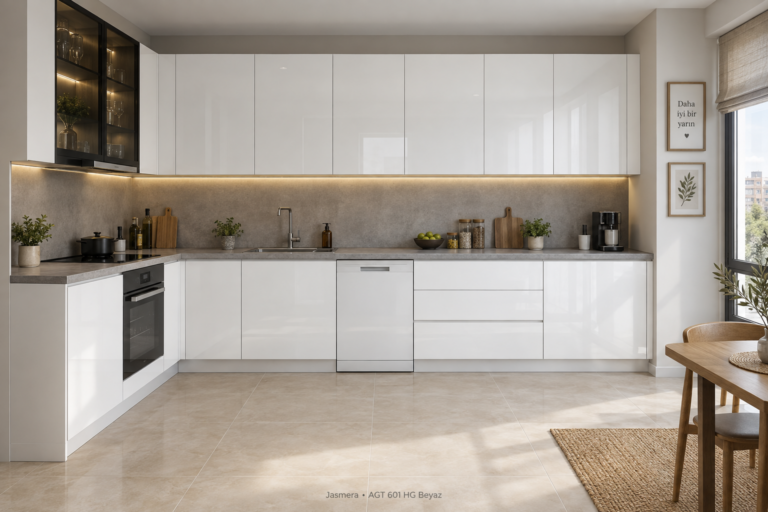 Jasmera AGT High Gloss Sol L Mutfak Dolabı – 601 Beyaz