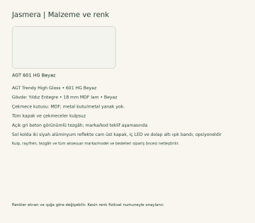 Jasmera AGT High Gloss Sol L Mutfak Dolabı – 601 Beyaz