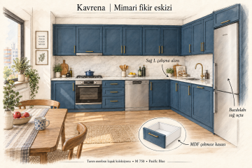 Kavrena Membran Sağ L Mutfak Dolabı – M750 Pasific Blue