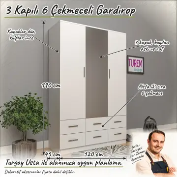 3 Kapılı 6 Çekmeceli Gardırop
