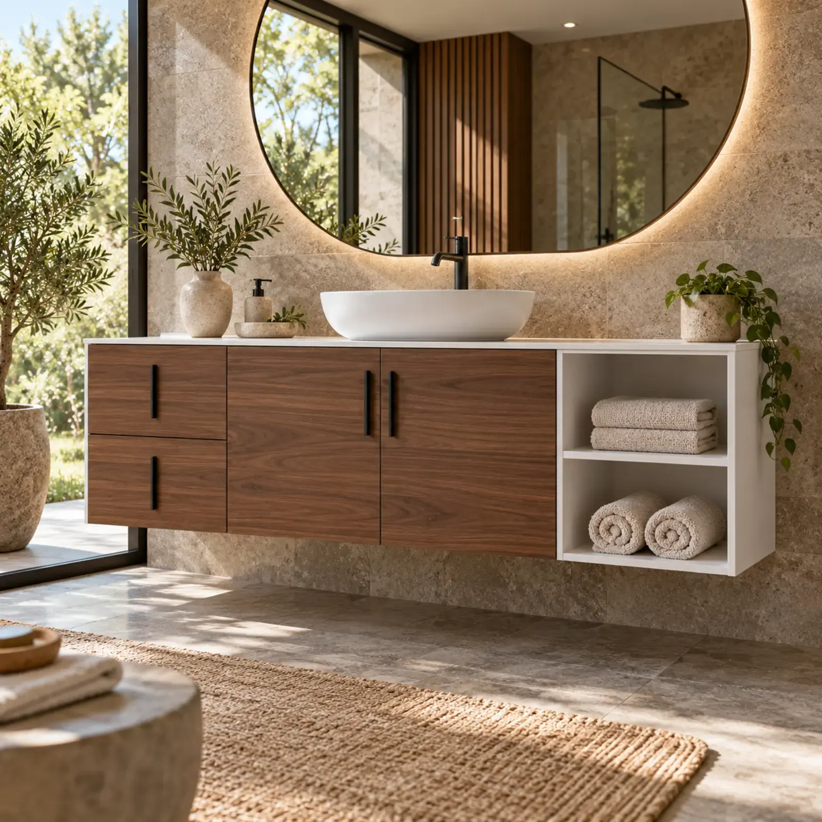 Zeryaluna Membran Havlu Nişli, İki Çekmeceli ve İki Kapaklı Asma Banyo Dolabı 180 cm