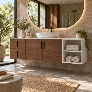 Zeryaluna Membran Havlu Nişli, İki Çekmeceli ve İki Kapaklı Asma Banyo Dolabı 180 cm