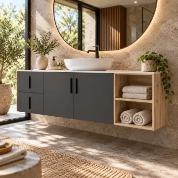 Zeryaluna Membran Havlu Nişli, İki Çekmeceli ve İki Kapaklı Asma Banyo Dolabı 180 cm