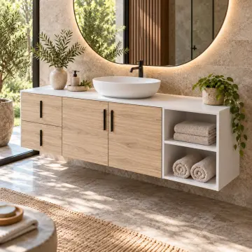 Zeryaluna Membran Havlu Nişli, İki Çekmeceli ve İki Kapaklı Asma Banyo Dolabı 180 cm