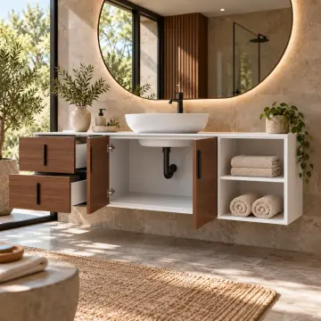 Zeryaluna Membran Havlu Nişli, İki Çekmeceli ve İki Kapaklı Asma Banyo Dolabı 180 cm