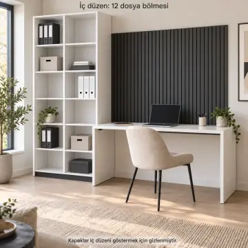 Velin 240 On İki Bölmeli Dosya Dolaplı Çalışma Alanı