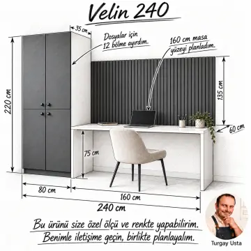Velin 240 On İki Bölmeli Dosya Dolaplı Çalışma Alanı