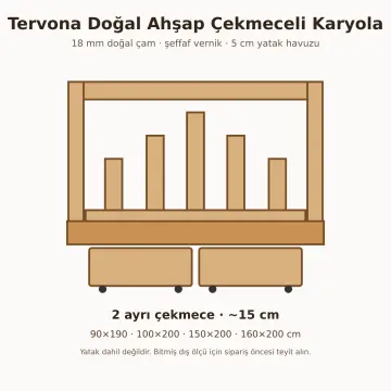 Tervona Doğal Ahşap Çekmeceli Karyola