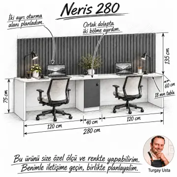 Neris 280 Orta Dolaplı İkili Çalışma Masası