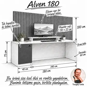 Alven 180 Monitör Raflı Çalışma Masası