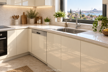 Nerova AGT High Gloss U Mutfak Dolabı – 605 Krem