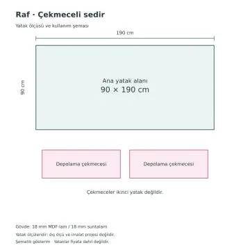 Raf 90x190 Çekmeceli Sedir