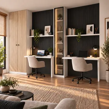Lerova 360 Bronz Reflekte Cam Kitaplıklı İki Kişilik Gardıroplu Çalışma Masası