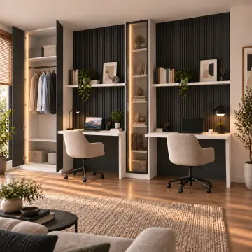Lerova 360 Bronz Reflekte Cam Kitaplıklı İki Kişilik Gardıroplu Çalışma Masası