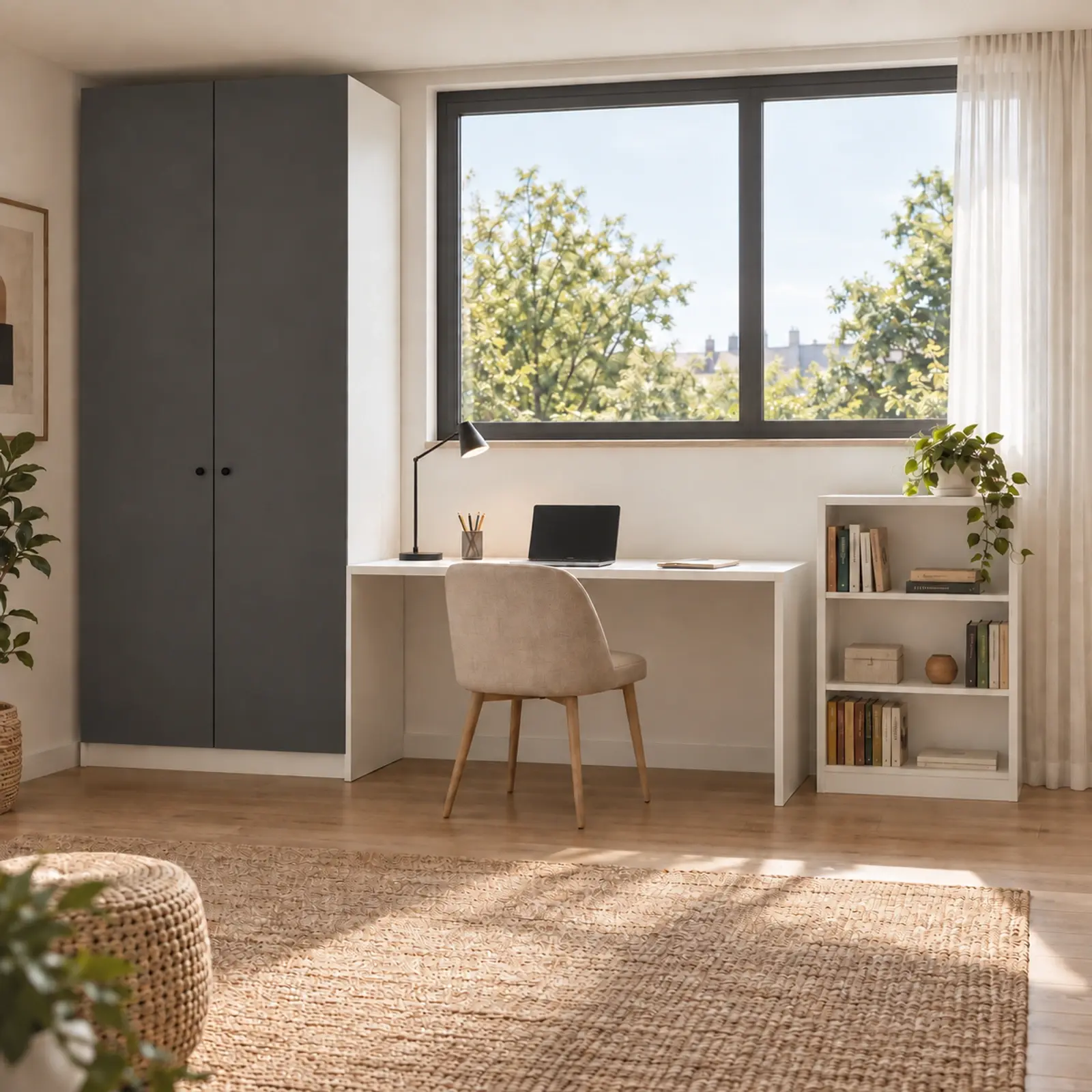 Perenva 280 Pencere Önü Alçak Kitaplıklı Gardıroplu Çalışma Masası