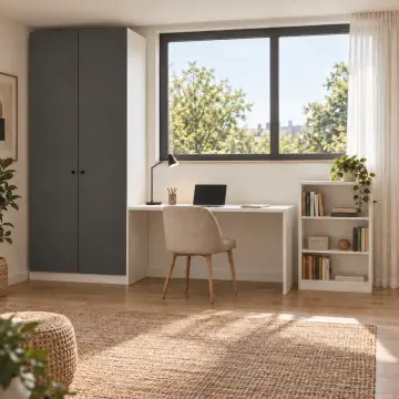 Perenva 280 Pencere Önü Alçak Kitaplıklı Gardıroplu Çalışma Masası
