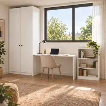 Perenva 280 Pencere Önü Alçak Kitaplıklı Gardıroplu Çalışma Masası