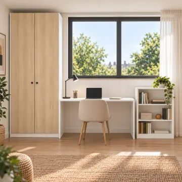 Perenva 280 Pencere Önü Alçak Kitaplıklı Gardıroplu Çalışma Masası