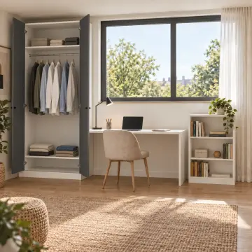 Perenva 280 Pencere Önü Alçak Kitaplıklı Gardıroplu Çalışma Masası