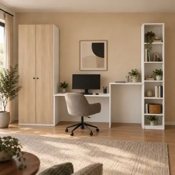 Serenta 300 Çift Yükseklikli Kitaplıklı Gardıroplu Çalışma Masası