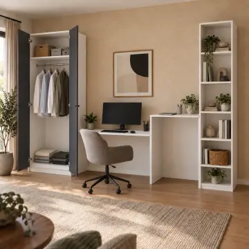 Serenta 300 Çift Yükseklikli Kitaplıklı Gardıroplu Çalışma Masası