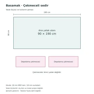 Basamak 90x190 Çekmeceli Sedir