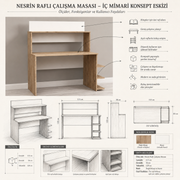Nesrin Raflı Çalışma Masası