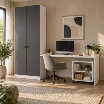 Miresta 240 Hareketli Kitaplıklı Gardıroplu Çalışma Masası