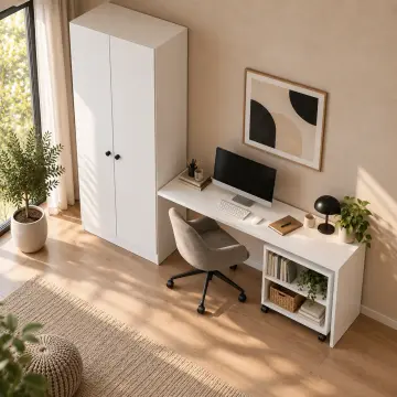 Miresta 240 Hareketli Kitaplıklı Gardıroplu Çalışma Masası