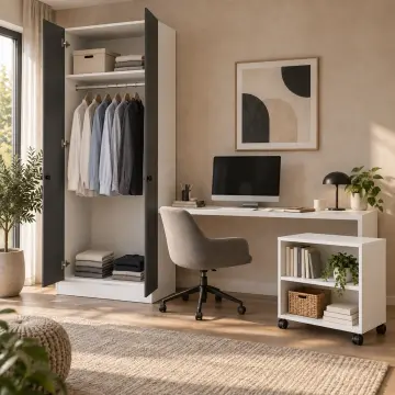 Miresta 240 Hareketli Kitaplıklı Gardıroplu Çalışma Masası