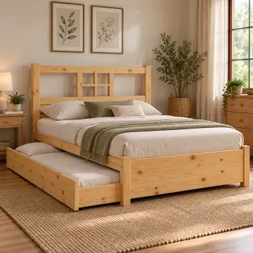 Elvaris Doğal Ahşap Yavrulu Karyola